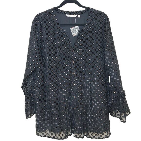 NWOT Soft Surroundings Womens Velvet Swiss Dot Blouse Black/Gold Size Large - Picture 2 of 9